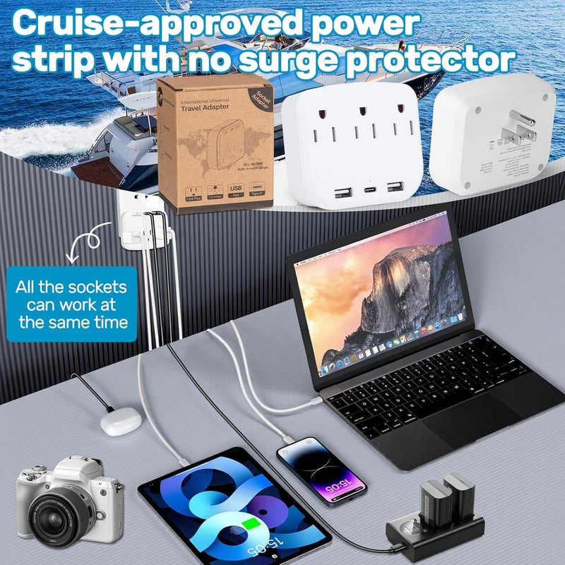 Noledome Cruise Essentials 2026 - Cruise Must Haves Kit with Non-Surge Protector Power Strip, Lanyard with ID Holder, Magnetic Hooks, Luggage Tag Set, Towel Bands, Waterproof Phone Holder - Travel Essentials - Image 2